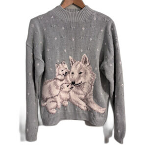 VTG Marisa Christina Christmas Collection 1996 Sweater Wolf Embroidery Beaded